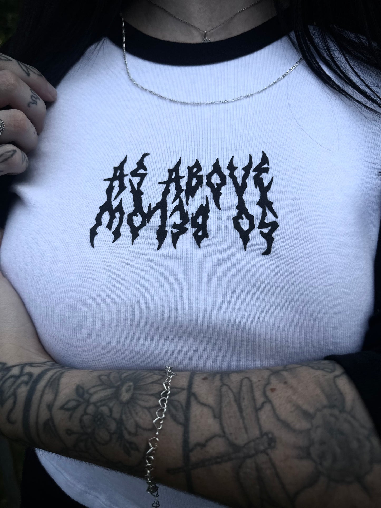 AS ABOVE SO BELOW Quarter Sleeve Gothic Spine Crop Top