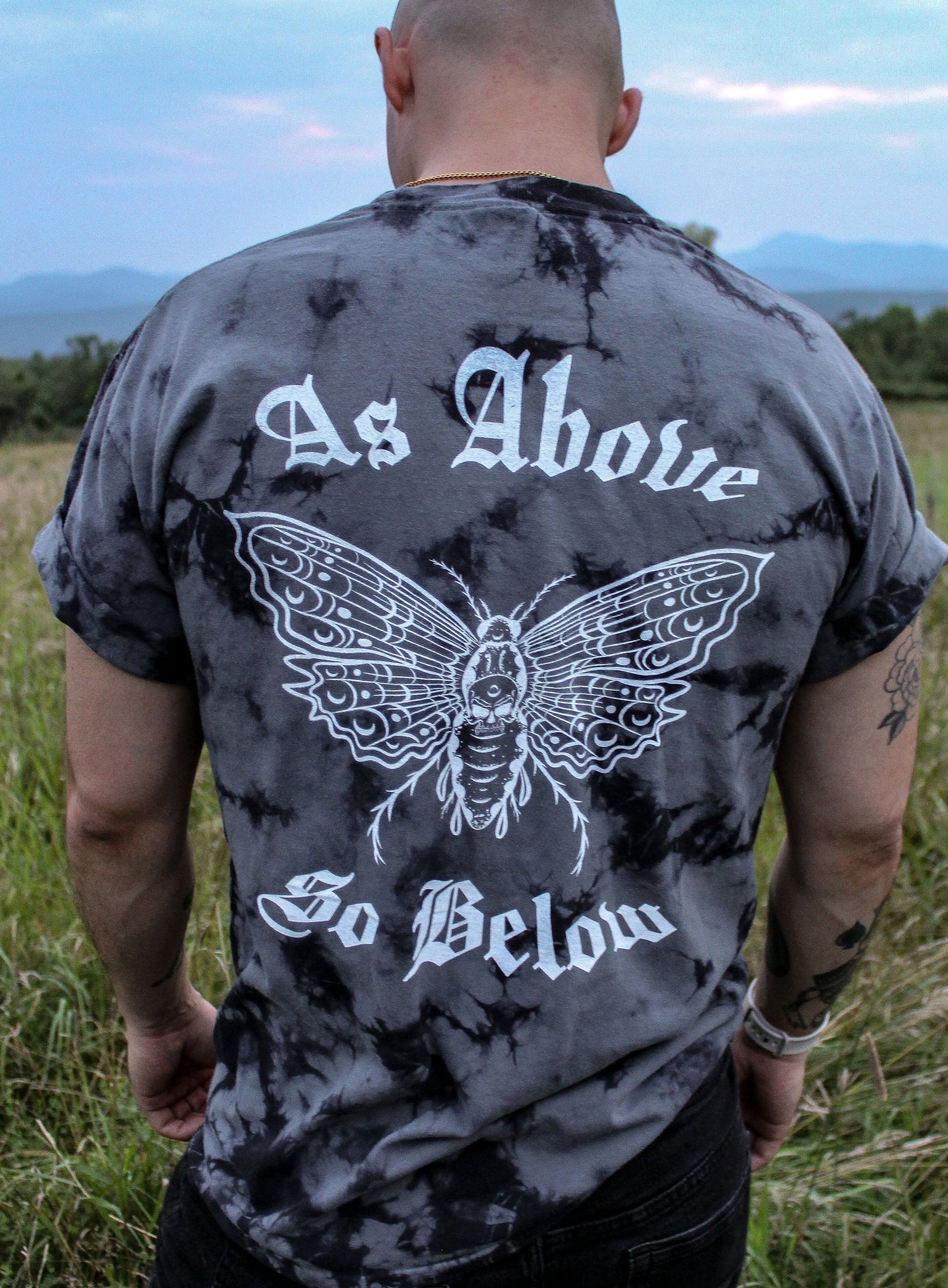 AS ABOVE SO BELOW Black Tie Dye Death Moth T-Shirt