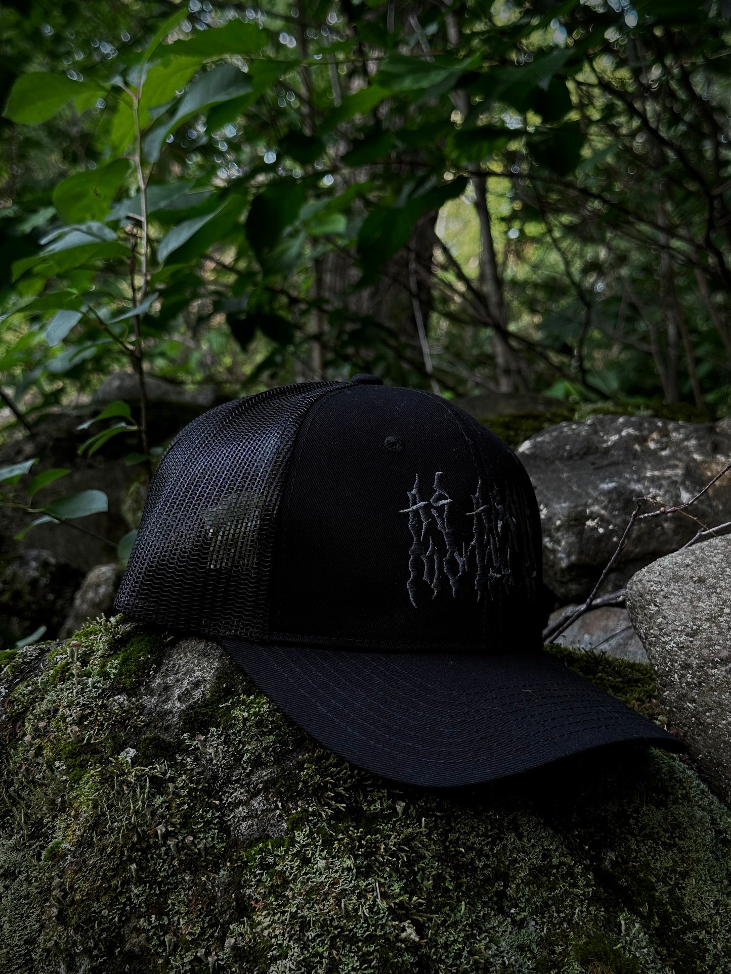 AS ABOVE SO BELOW Gothic Embroidered All Black Trucker Hat