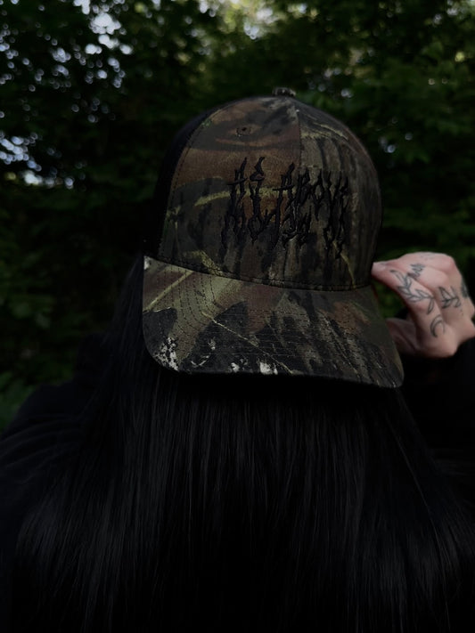 AS ABOVE SO BELOW Gothic Embroidered Camouflage Trucker Hat