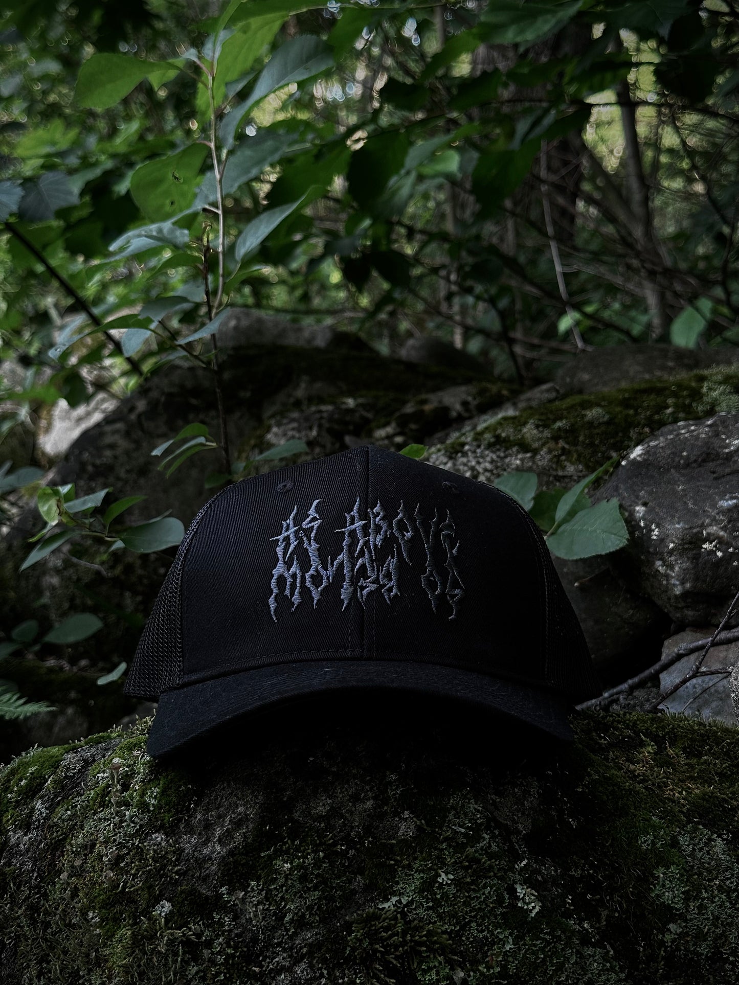 AS ABOVE SO BELOW Gothic Embroidered All Black Trucker Hat