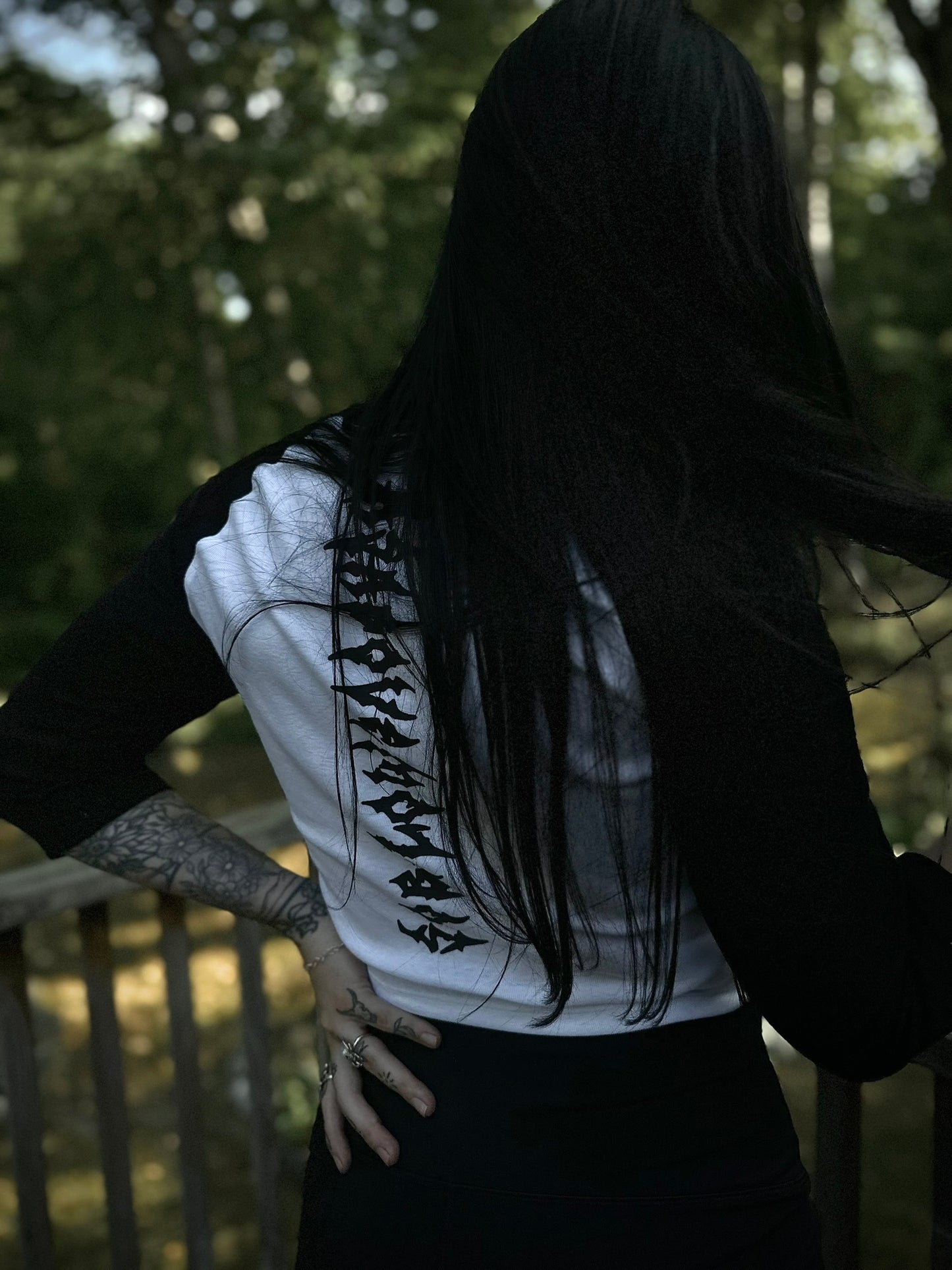 AS ABOVE SO BELOW Gothic Quarter Sleeve Skeletal Spine Crop Top