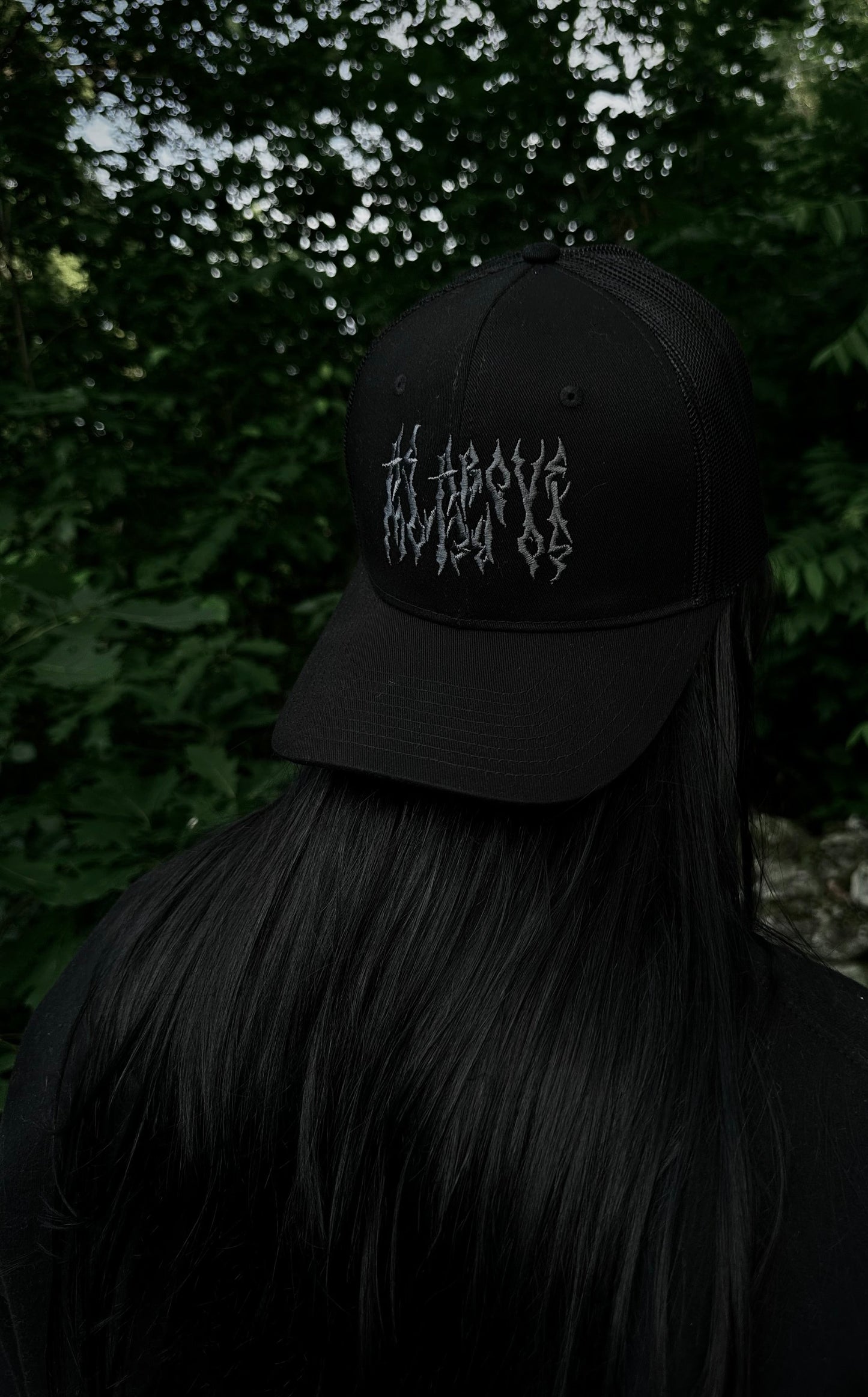 AS ABOVE SO BELOW Gothic Embroidered All Black Trucker Hat